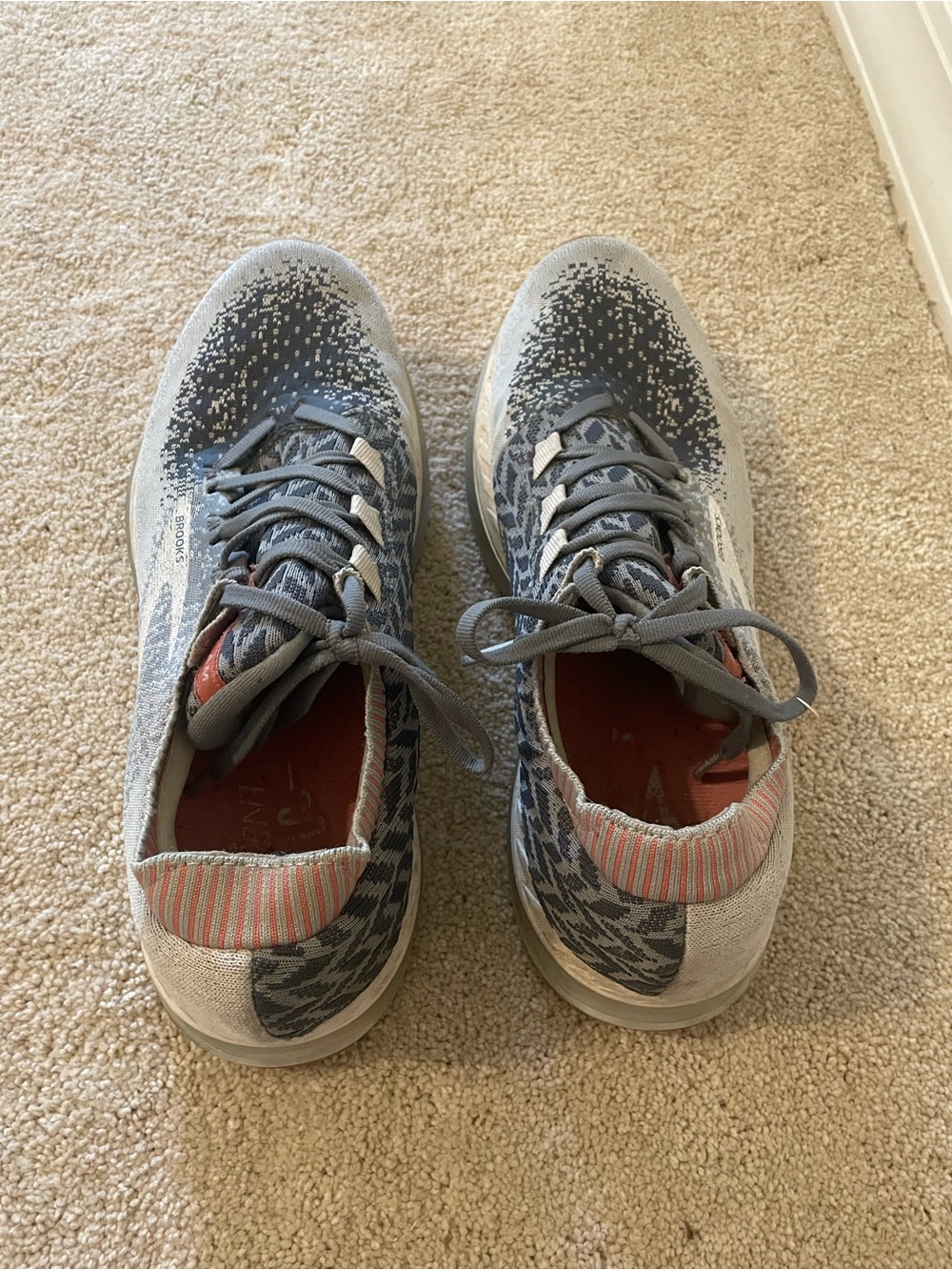 Brooks Gray Athletic Shoes with Coral Accent